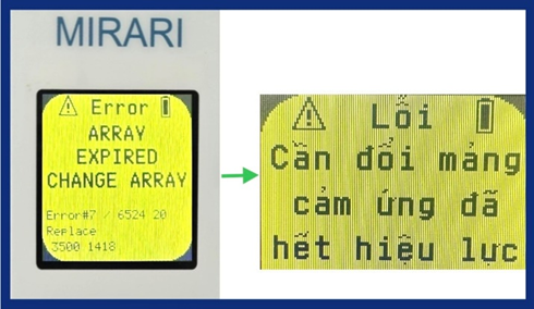 Hình 6: Error ARRAY EXPIRED CHANGE ARRAY ( Lỗi cầm đổi mảng cảm ứng đã hết hiệu lực)
