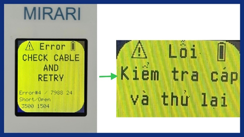 Hình 4: CHECK CABLE AND RETRY ( Lỗi kiểm tra cáp và thử lại)
